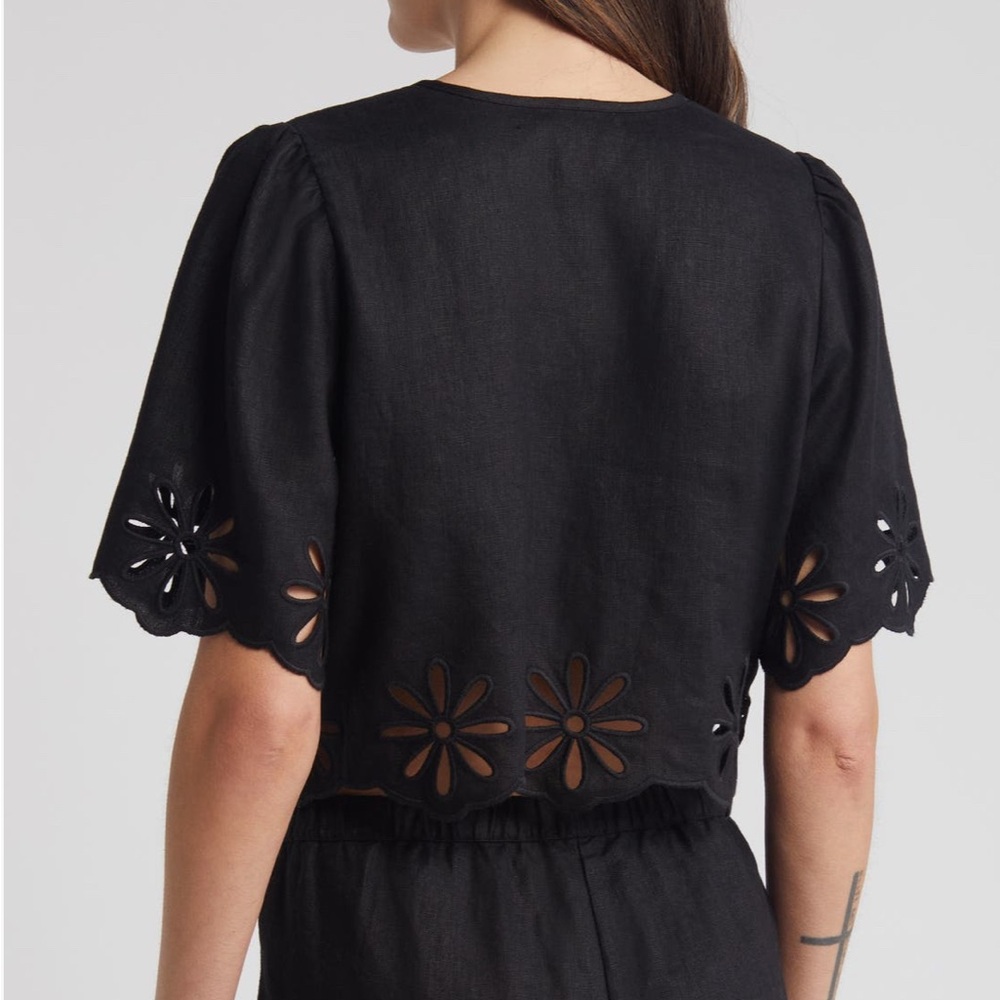 Rails Pari Eyelet Tie Front Linen Crop Top Black Size XL - Picture 3 of 5